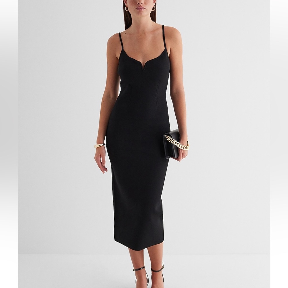 Express body contour v-wire black sleeveless midi dress